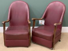 MID-CENTURY TYPE VINYL COVERED EASY CHAIRS, a pair, 90cms H, 59cms W, 50cms D
