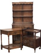 PRIORY STYLE DRESSER, 176cms H, 92cms W, 43cms D, a similar style hall table, 77cms H, 87cms W,