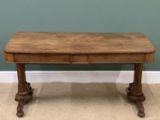 WILLIAM IV TYPE ANTIQUE MAHOGANY LIBRARY TABLE with two side drawers, 72cms H, 145cms W, 63cms D