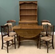 FARMHOUSE TYPE FURNITURE ASSORTMENT in medium oak comprising compact two door dresser and rack,