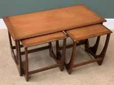 MID-CENTURY TEAK G-PLAN NEST OF THREE TABLES, 50cms H, 100cms W, 50cms D (the largest)