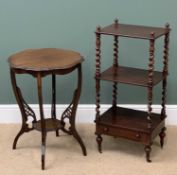 WHATNOT - reproduction mahogany with twist supports and base drawer, three tier, 91cms H, 43cms W,