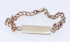 9CT GOLD I.D. BRACELET, curb link, engraved ‘Viney’, 22cms long, 18.2gms Provenance: deceased estate