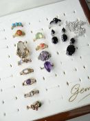 ASSORTED MODERN JEWELLERY comprising seven 9ct gold set rings, one 15ct gold ring, together with