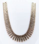 FINE QUALITY 9CT GOLD LADIES FRINGE NECKLACE of textured, brickwork and ball design, maker’s mark
