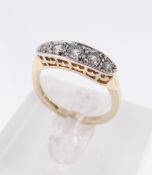 MODERN FIVE-STONE DIAMOND RING, channel set with five graduated brillliant cut diamonds to a 9ct