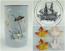 ASSORTED CERAMICS comprising Dillwyn pottery ship plate, 22cms diam, four Worcester porcelain