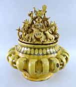 EWENNY SLIPWARE WASSAIL BOWL & COVER, circa 1910