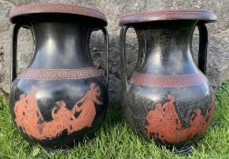 LARGE & RARE PAIR OF SWANSEA DILLWYN ETRUSCAN POTTERY PELIKE VASES 1847-1850