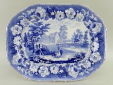 SWANSEA POTTERY 'COWS CROSSING STREAM' BLUE & WHITE TRANSFER MEAT PLATTER c.1825