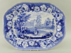 SWANSEA POTTERY 'COWS CROSSING STREAM' BLUE & WHITE TRANSFER MEAT PLATTER c.1825