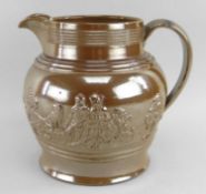 LARGE ENGLISH STONEWARE HUNTING JUG, probably Derbyshire, 19th Century