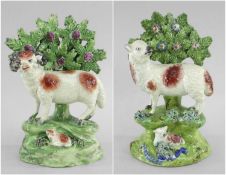 STAFFORDSHIRE RALPH SALT & JOHN WALTON PEARLWARE MODELS OF SHEEP c. 1820