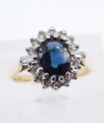 18CT GOLD SAPPHIRE & DIAMOND CLUSTER RING