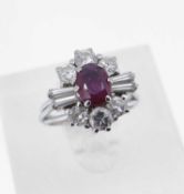WHITE GOLD RUBY & DIAMOND CLUSTER RING