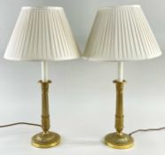 PAIR OF MODERN EMPIRE-STYLE GILT BRASS CANDLESTICK TABLE LAMPS, 43cms high (to fitting) (2)