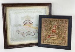 TWO NEEDLEWORK EMBROIDERIES, comprising an early Victorian sampler by 