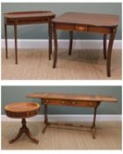 FOUR GEORGIAN-STYLE CROSS BANDED TABLES, comprising sofa table, 175 w (extended), tea table with