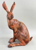 ‡ PAUL JENKINS SCULPTURE OF A HARE, pottery, signed with initials, 29cms h.