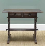 RENAISSANCE-STYLE FLEMISH STAINED OAK TRESTLE END TABLE, moulded rectangular top above frieze drawer