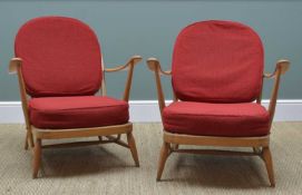 PAIR ERCOL WINDSOR '203' ARMCHAIRS, beech and elm in blonde finish, 117cms h (2) Provenance: