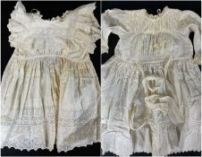TWO VICTORIAN WHITEWORK EMBROIDERED SUMMER DRESSES, c. 1880-1900, worked with lace, crochet, pleat