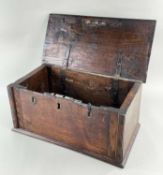 ANTIQUE OAK RECTANGULAR BOX of plain construction with hinged top, 50w x 26d x 23.5h cms Provenance: