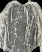 18TH CENTURY ENGLISH WHITEWORK EMBROIDERED MUSLIN APRON, c. 1770s, finely worked with delicately