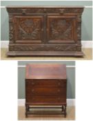 RENAISSANCE-STYLE FLEMISH OAK SIDEBOARD & A BUREAU, sideboard carved and stained and fitted with 2