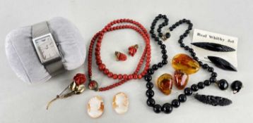 ASSORTED JEWELLERY & WATCHES comprising ladies stainless steel Emporio Armani wristwatch, coral rose