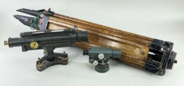 ELLIOTT BROS. BRASS THEODOLITE, c. 1930s, with unmarked surveyors tripod and a small Watts thodolite