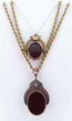GOLD JEWELLERY comprising two 9ct gold spiral chains (17.0gms), together with two carnelian set