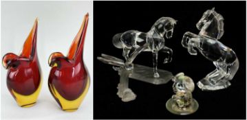 SWAROVSKI CRYSTAL ANIMALS & OTHER POST-WAR DECORATIVE GLASS, including Swarovski prancing horse,