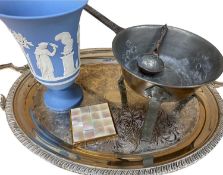 MIXED COLLECTABLES GROUP - a three leg copper and iron pan with ladle stamped 'Svenskt