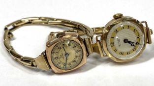 9CT GOLD LADY'S WRISTWATCHES (2) - a 25mm diameter case example, the dial marked 'J W Benson,