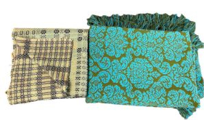 VINTAGE WELSH WOOLLEN BLANKET & ONE OTHER - the first in traditional pattern in green and black