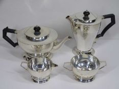 ART DECO FOUR PIECE SILVER TEA SERVICE, London 1932 and 1934, maker's marks for David Landsborough