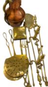 VINTAGE & LATER BRASS & COPPERWARE to include a reproduction set of three fire irons with a pair