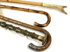VINTAGE WALKING STICKS/CANES (3) and a lady's parasol with natural wood handle, one walking stick