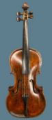 ANTIQUE VIOLIN - in hard case with a bow, length of back 36cms, length in full 60cms