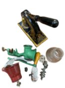 VICTORIAN DESK STAMP BY JORDAN & SONS LTD LONDON, Jubilee Bakelite squeezer, Spong kitchen mincer,