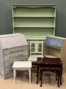 PAINTED PINE & OTHER FURNITURE - dresser having a three shelf rack over three base cupboards, 186cms