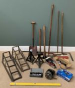 TOOLS - a large assortment including car ramps, axel stands, long handled garden tools ETC E/T