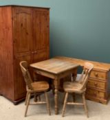 MODERN PINE FURNITURE to include two door wardrobe, 183cms H, 95cms W, 63cms D, dressing table,