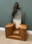 ART DECO STYLE QUIRKY POLISHED DRESSING TABLE and tall oval mirror, 148cms H, 92cms W, 44cms D