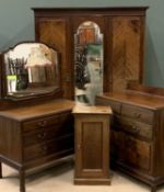 ANTIQUE WALNUT EFFECT BEDROOM SUITE comprising double wardrobe, 205cms H, 160cms W, 55cms D,