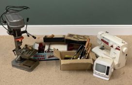 HILKA 13mm PILLAR DRILL, mitre saw, Stanley plough plane, excellent vintage wood chisels, sewing