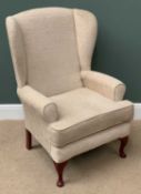 MODERN WINGBACK ARMCHAIR BY HSL, in oatmeal effect upholstery, 104cms H, 71cms W, 46cms D