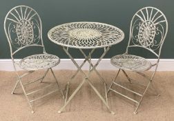 METAL BISTRO STYLE GARDEN FURNITURE comprising circular folding table, 74cms H, 70cms diameter and