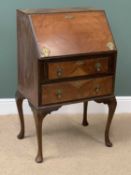 CROSSBANDED BUREAU with brass handles, banding etc and having two lower drawers, 103cms H, 64cms